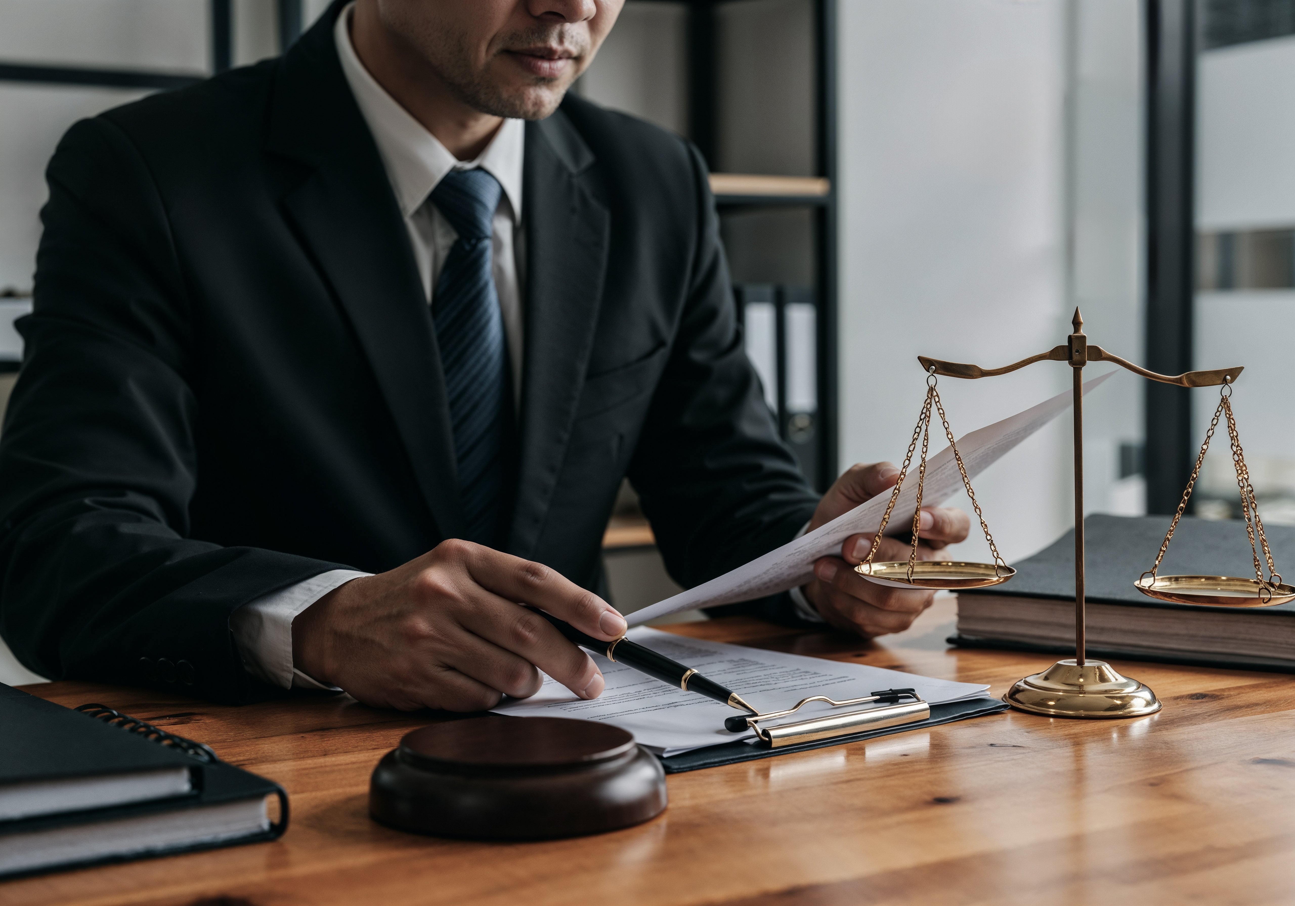 lawyer working document with scales justice